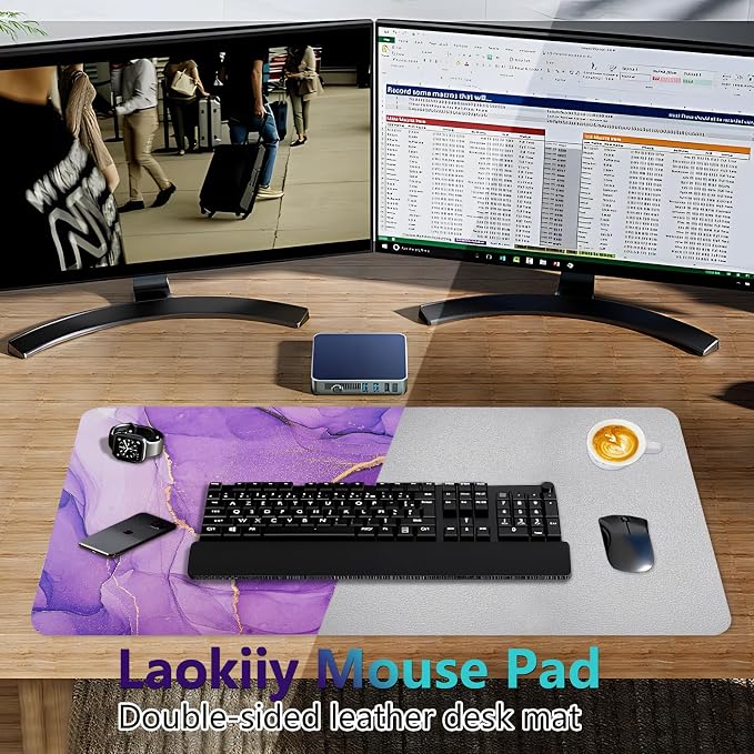 Desk Mat, Dual Leather Sided Desktop Pad for Office and Home, Ideal for Large Mouse Pad and Desk Mats (Purple Marble 31.5"x 15.7")