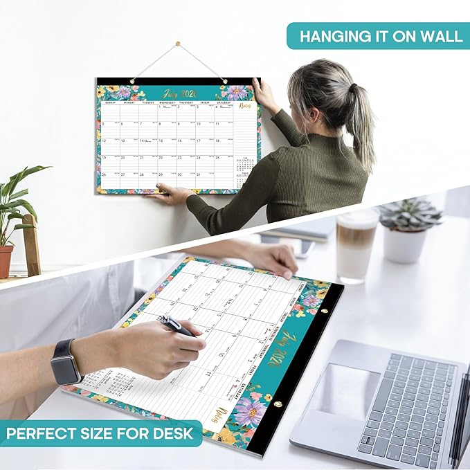 Desk Calendar 2026-2027, 18-Month Calendar Runs from July 2026 to December 2027, Large 17" x 12" Monthly Desktop & Wall Calendar for Home & Office - Floral