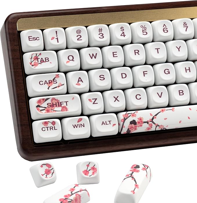 XVX MOA Profile Cherry Blossom PBT Keycaps, 140-Key Dye-Sub Keycaps for ANSI/ISO Layout (Compatible with Cherry MX Switches & GK61/68/87/96/104/108, Includes 6.25u Spacebar)