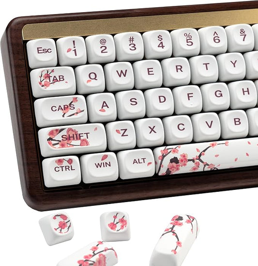 XVX MOA Profile Cherry Blossom PBT Keycaps, 140-Key Dye-Sub Keycaps for ANSI/ISO Layout (Compatible with Cherry MX Switches & GK61/68/87/96/104/108, Includes 6.25u Spacebar)
