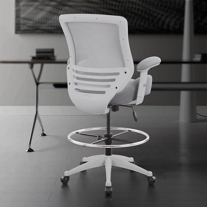 BOLISS 400lbs Mesh Ergonomic Office Drafting Chair Big Adjustable Foot Ring Height Adjustable Armrest (Grey)