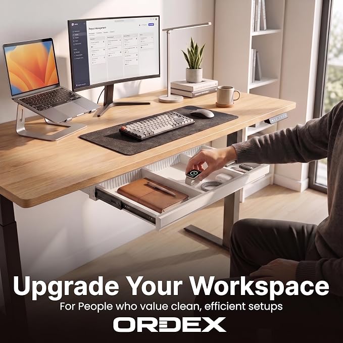Under Desk Drawer, Adjustable Dividers, Impact-Resistant, 22" – White | Silent steel rails, 100% extension. Protective mat included, easy 4-screw install. Fits most desks, 22"×13"×2".