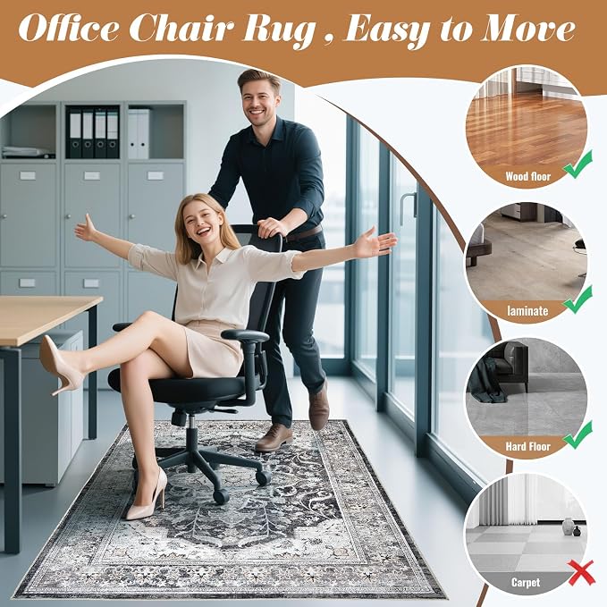Office Chair Mat for Hardwood Tile Floor, 36"x48"Anti-Slip Under Desk Carpet Protector for Rolling Computer Chair Mat, Machine Washable Office Area Carpet (Chenille,Brown)