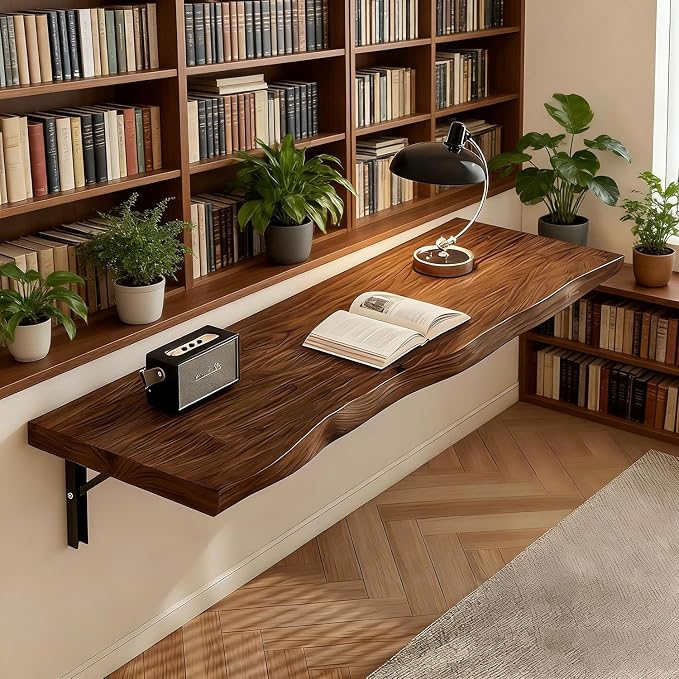 Wall-Mounted Floating Drop Leaf Table - Space-Saving Wood Folding Desk with Brackets | Support Up to 330 Pounds Compact Wall Desk Workbench for Small Spaces Home Office Study
