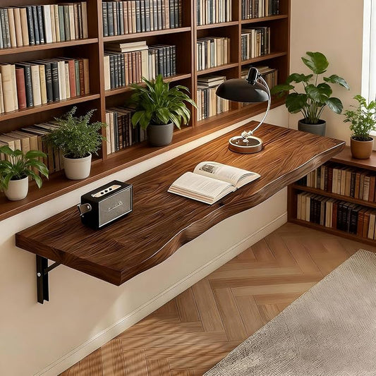 Wall-Mounted Floating Drop Leaf Table - Space-Saving Wood Folding Desk with Brackets | Support Up to 330 Pounds Compact Wall Desk Workbench for Small Spaces Home Office Study