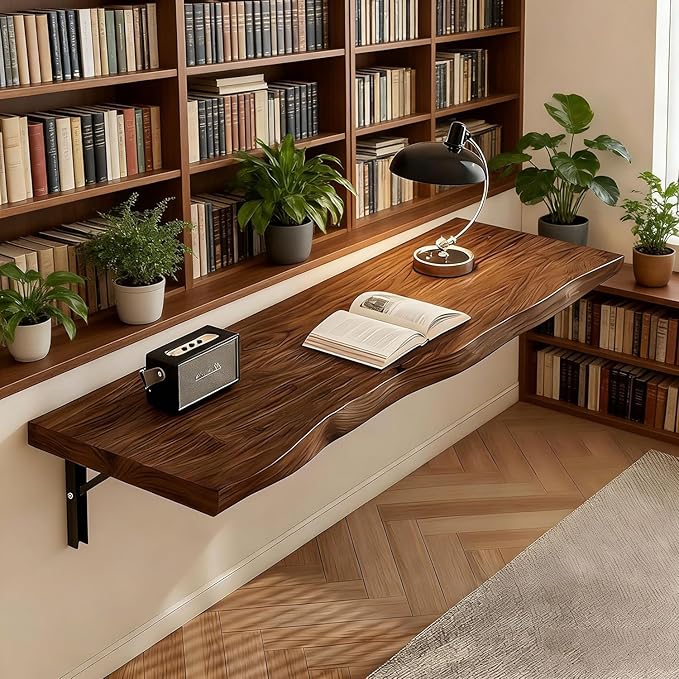 Wall-Mounted Floating Drop Leaf Table - Space-Saving Wood Folding Desk with Brackets | Support Up to 330 Pounds Compact Wall Desk Workbench for Small Spaces Home Office Study