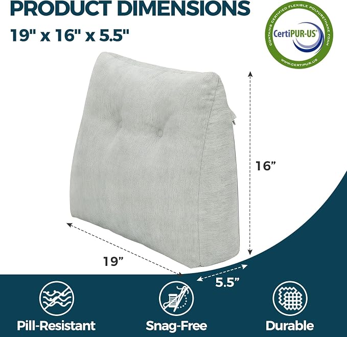 Back Support Pillow for Recliner Soft Dual Layer Lumbar Support Pillow with Shredded Memory Foam Ergonomic Orthopedic Couch Lumbar Cushions for Elderly Lower Back Pain Relief Light Grey