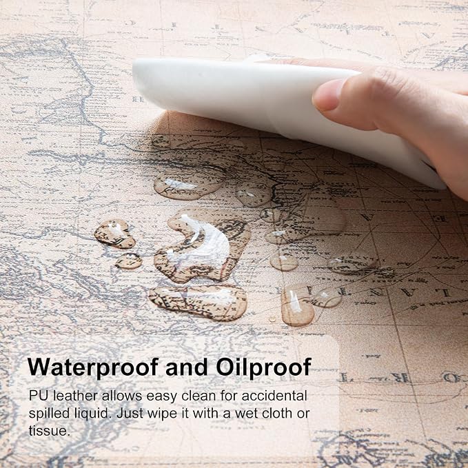 QiyI Large Desk Pad, Vintage Mouse Pad Desktop Decor, Waterproof PU Leather Desk Cover Protector, Desk Accessories for Office Home Work Writing Gaming 31.5" x 15.7" - World Map 1814
