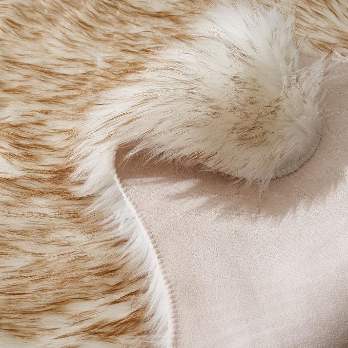 MIULEE 3x5 Feet Faux Fur Sheepskin Rug, Luxury Fluffy Area Rugs - Super Soft Decorative Shag Carpet for Bedroom, Living Room, White and Brown