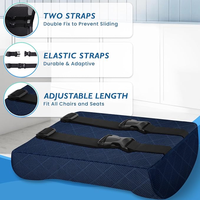 Lumbar Support Pillow for Office Chair Back Support Lumbar Pillow for Car, Gaming, Office Chair - Improve Sitting Posture & Back Pain Relief, Memory Foam, Adjustable Straps, Blue