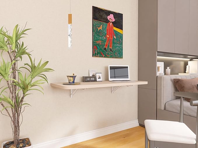 Wall Mounted Folding Table 40"x 16" Folding Table with Removable Heavy-Duty Brackets Support Up to 200 Pounds Folding Desk for Small Space Home Laundry Room Office Rv Suitable for Solid Wall (Wood)