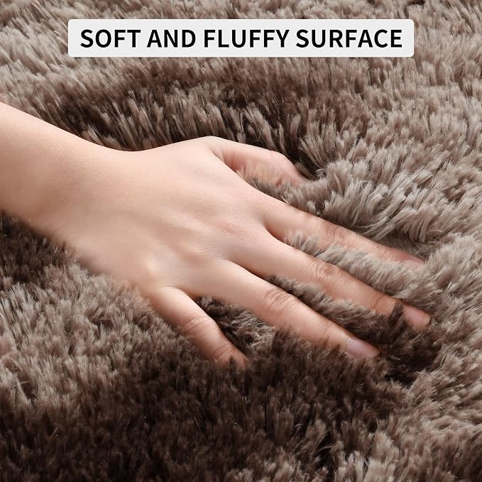 Tepook 6x9 Area Rugs for Living Room Bedroom, Soft Fluffy Plush Shaggy Girls Boys Kids Room Rug, Shag Upgrade Non-Slip Throw Carpet for Dorms Nursery Classroom Home Decor, Tie-Dyed Brown