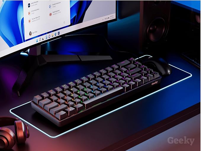 Geeky GK65 SE 65% | Mechanical Gaming Keyboard | 68 Keys Multi Color RGB LED Backlit for PC/Mac Gamer | ANSI US American Layout (Black, Mechanical Speed Yellow)