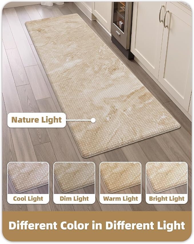 Color&Geometry Kitchen Mats for Floor 24x59 Cream/Beige Marble Design | Non Slip Kitchen Rug, Easy Clean, Oil/Water Proof, 0.4in Anti Fatigue Standing Mat For Sink/Laundry/Office, Home Decor, Wide