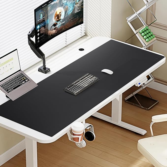 Cacoy Large Desk Pad 48" x 20", Extended Leather Desk Mat Protector, Desk matt for Desktop, Large Gaming Computer Mouse Pad, Office Desk Cover Mat, Waterproof Desk Blotter for Office and Home (Black)