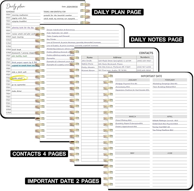 Undated Daily Planner With Hourly Schedule, To Do List Spiral Notebook, Easily Organize Your Work Tasks And Appointments, Perfect School Or Office Supplies For Organizing & Planning, 7.5"x10", Black