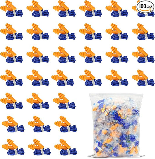 Silicone Ear Plugs, 100 Pairs Hearing Protection for Shooting, Swimming, Sleeping, Noise Cancelling, Corded, Multicolor