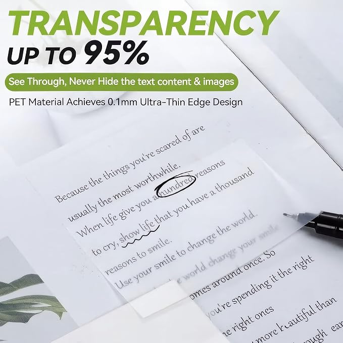 7-IN-1 Transparent Sticky Notes Set 【400 Sheets: 7 Pads+Sticky Tabs】- Tecolu 3x3 inch Clear Sticky Note Waterproof & 5X Stickiness, See-Through Translucent Sticky Note for School Office Bible Supplies
