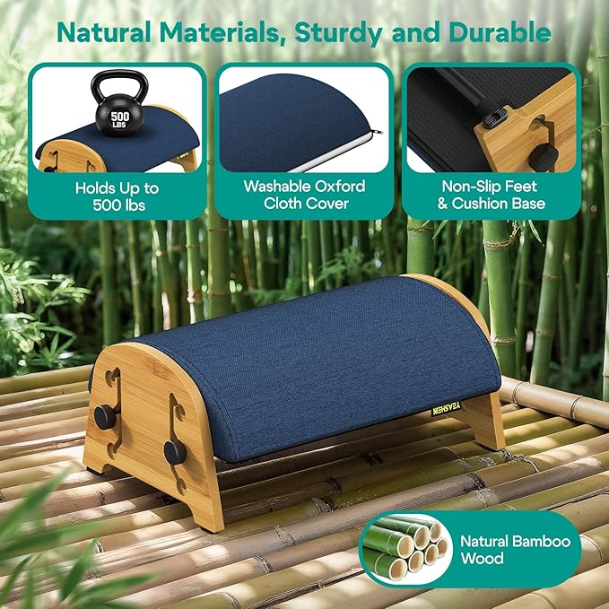 Ergonomic Foot Rest Under Desk at Work, Bamboo Wood Adjustable Foot Stool Under Desk with 6 Positions, Office Footrests with Memory Foam, Leg Rest Used for Car, Home, PC Gaming Accessories