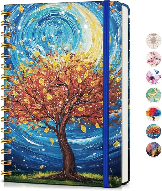 PAPEJOON Lined Spiral Journal Notebook for Women, A5 Cute Hardcover Spiral Journals for Writing, 150 Pages Pretty College Ruled Notebooks for Work & Note Taking, 5.75" x 8.38", Cosmic Tree of Life