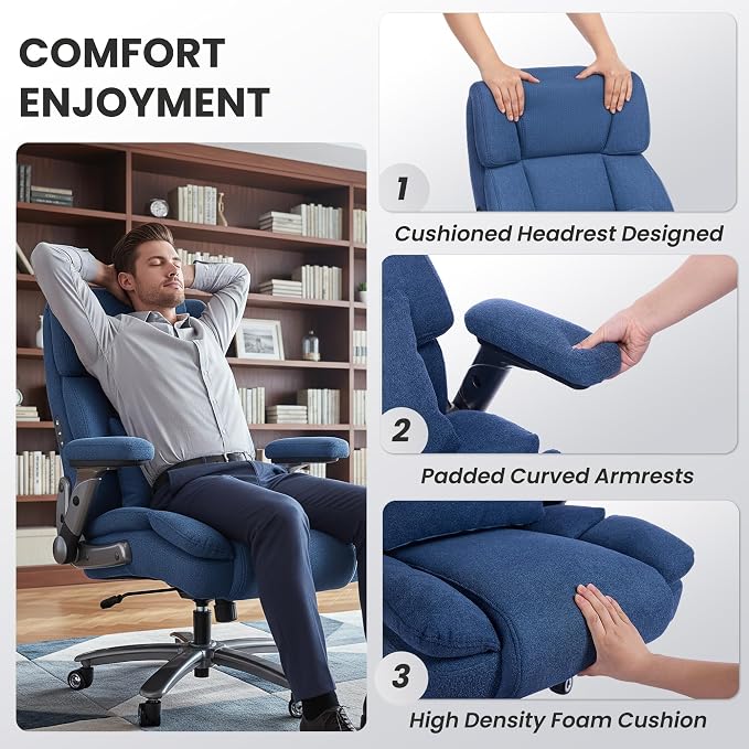 400lbs Big and Tall Executive Chair, Heavy Duty High Back Home Desk Chair | Ergonomic Office Chairs with 3D Kneading Massage, 3D Armrests, 5 Quiet Dual Rubber Wheel, Thick Pocket Spring Cushion