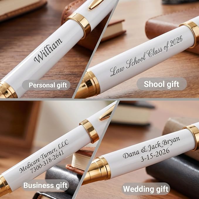 Ancolo Engraved Pens - Modern Roller Pens with 5 Free Personalized Lines, Ultra-Smooth Black Ink, Metal Body, Stylish Gift for Office Colleagues, Friends, Professor, Business