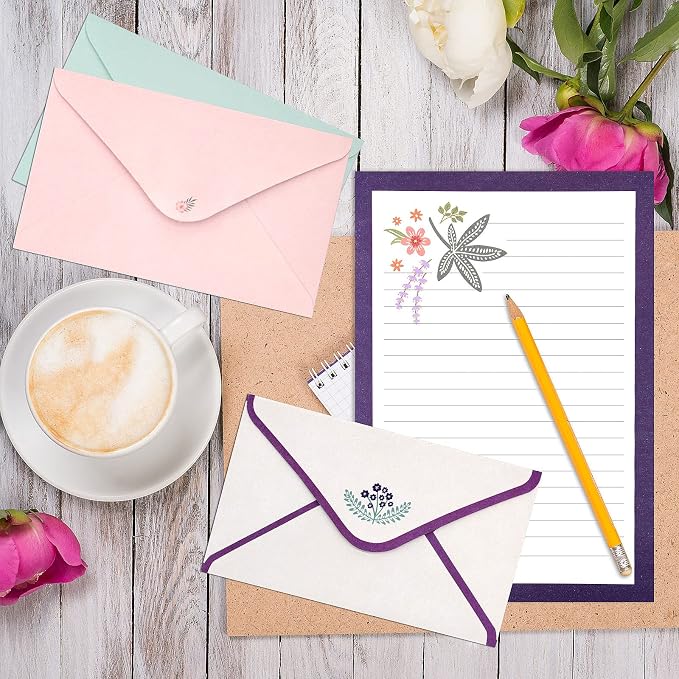 KSIWRE Stationary Paper and Envelopes Set, 36 PCS Lined Stationary Writing Paper with 18 PCS Matching Envelopes, Fresh Floral Style Letter Writing Paper for Invitations Gifts Holiday Wishes