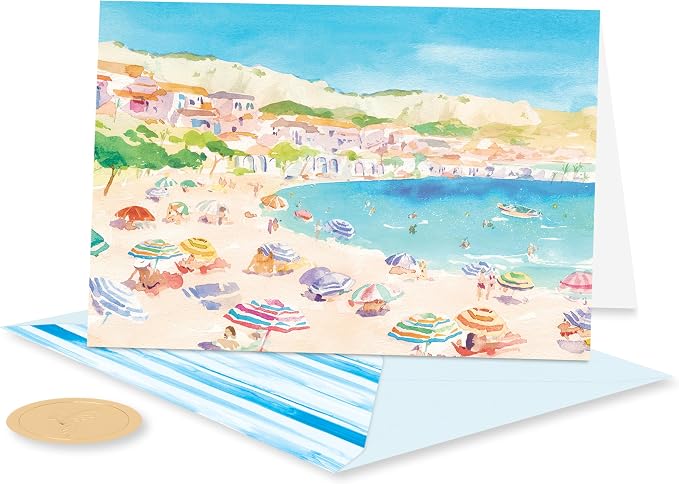 Papyrus 14-Count All-Occasion Blank Stationery Note Set, Watercolor Beach Scene