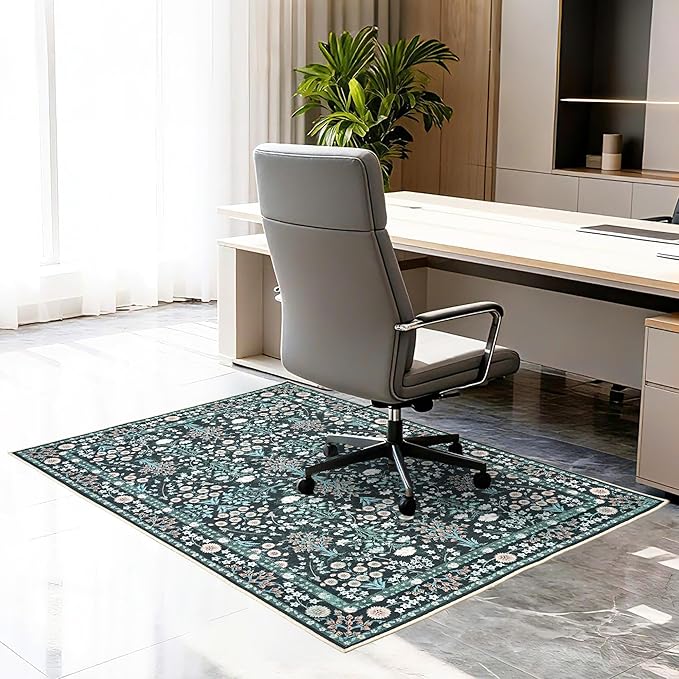 Office Chair Mat for Hardwood Tile Floor, 36"x48"Anti-Slip Under Desk Carpet Protector for Rolling Computer Chair Mat, Machine Washable Office Area Carpet (Chenille,Vibrant Green)