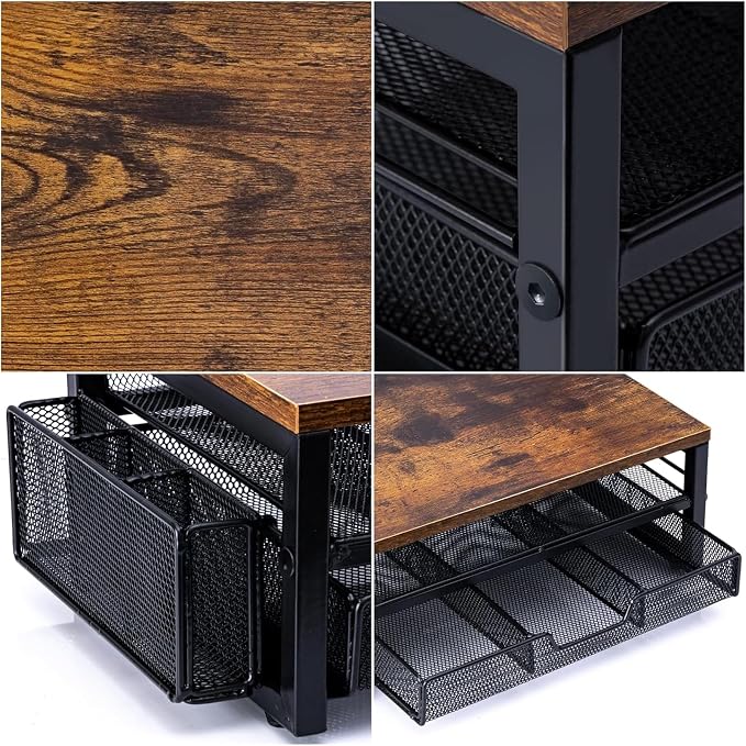 ARCOBIS Monitor Riser with Drawers and Pen Holders | Wood & Mesh Metal Computer Monitor Stand with Storage for Desk, Rustic Brown