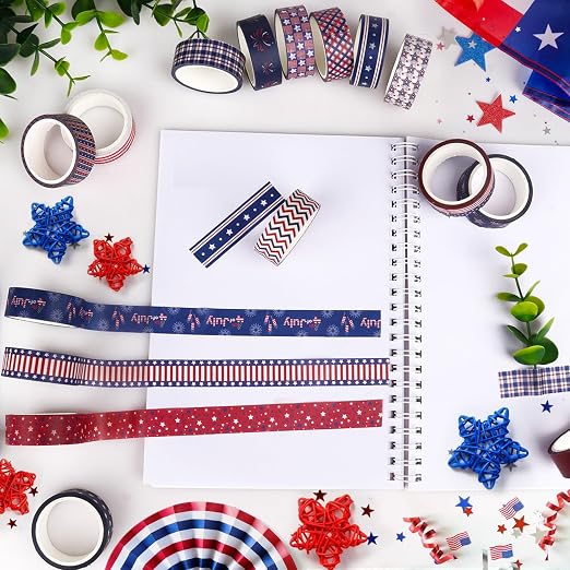 20 Rolls for Independence Day Decorative Tape Set for 4th of July Washi Tape Patriotic Stripes Washi Masking Tape for Holiday Kids DIY Art Crafts Notebook Scrapbooking & Stamping Supplies