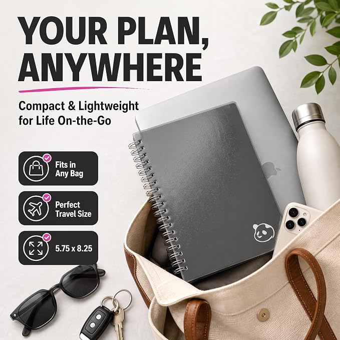 Panda Planner 2026 Undated Daily Planner 5.75" x 8.25", Gray | 90-Day Spiral Academic, Productivity Planner, Hourly Schedule, To-Do List, Monthly Calendar, ADHD-Friendly Panda Journal