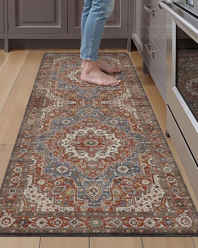 LUMI Anti Fatigue Kitchen Mat, Waterproof & Stain-Resistant Cushioned Standing Mat, Non-Slip Comfort Rug for Kitchen, Sink, Laundry, Home Office, 17" x 59", Blue Orange