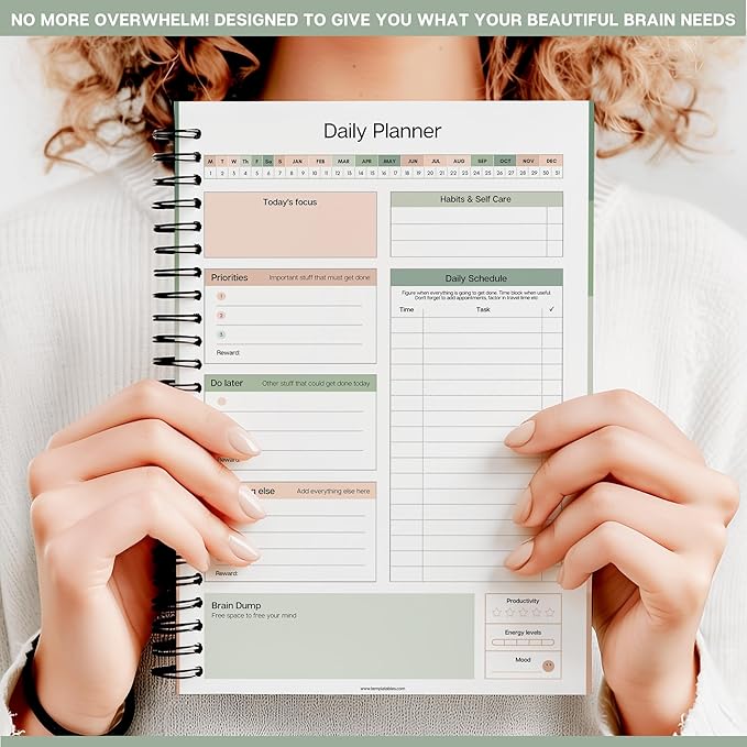 ADHD Daily Planner for Neurodivergent Adults - Productivity Daily Planner & Task Management to Stay Organized and Focused (Green)