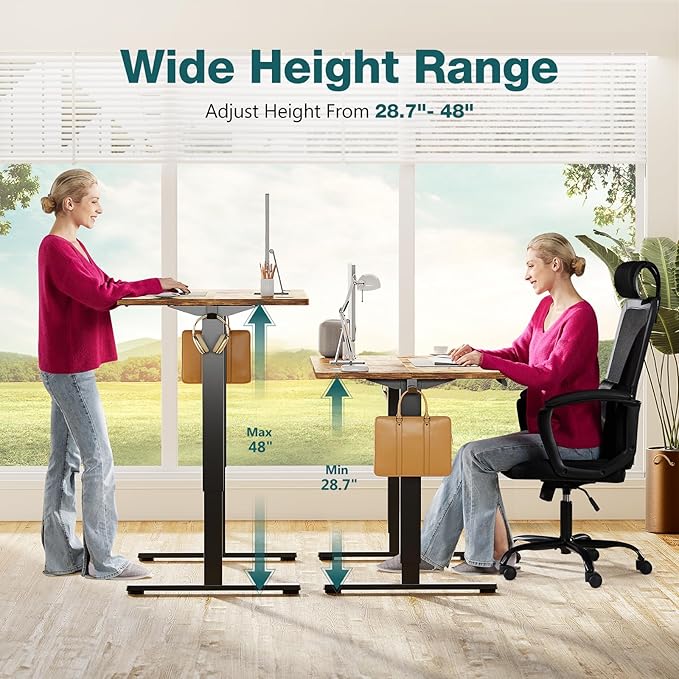 Sweetcrispy Electric Standing Desk Adjustable Height, 63x24 Inch Sit Stand Up Home Office Desks Memory Computer Workstation PC Work Table with Preset Splice Wood Board Metal Frame, Rustic