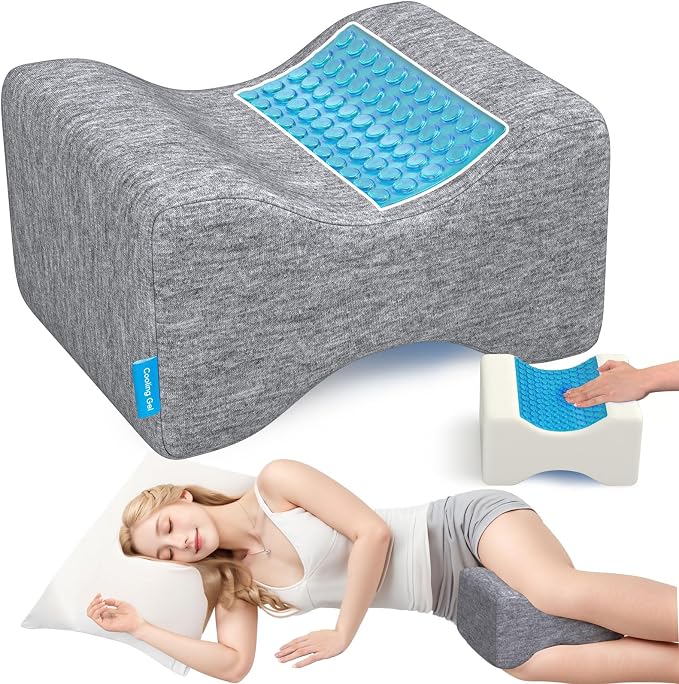 Knee Pillow for Side Sleepers with Cooling Gel, Memory Foam Elevation Pillow for Spine Aligning, Sciatica, Back, Hip, Knee, Ankle Pain, Grey/X-Large
