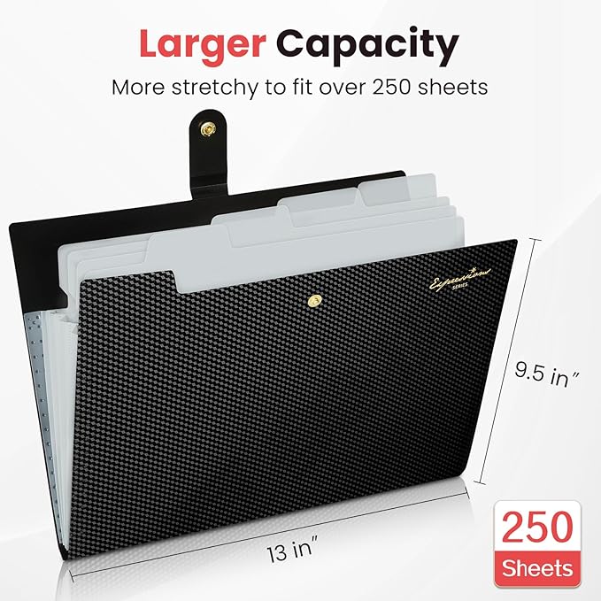 Sooez Accordion File Organizer, Letter Size Expanding File Folder with Labels, 5 Pocket Folders for Document, Portable Paper Bill Receipt Organizer for Home School Office Supplies, A4 Size, Dark Green