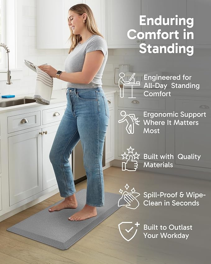 Ophanie Kitchen Mats for Floor,3/4 inch Thick,20x39 Anti Fatigue Cushioned Mat with 99+ Pairs of Anti-Slip Bottom Ridges,Kitchen Rugs,Waterproof,Comfort Ergonomic Standing Mat for Office,Home,Sink