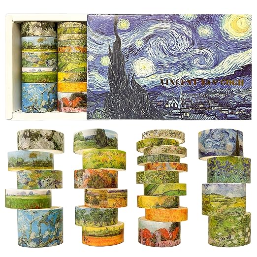 Funincloud Washi Tape Set Oil Painting Decorative Masking Tapes 25 Rolls Vintage Craft Tapes for Journaling Junk Journal Craft Scrapbook DIY Gift Wrapping