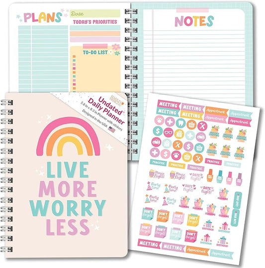 Undated Daily Planner Notebook - Undated Planner Notebooks, Daily To Do List Planners, To Do List Notebook for Work Organization, Day Schedule Planners for Kids and Adults