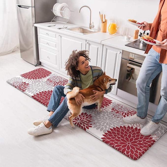 KIMODE Kitchen Mats for Floor Anti-Fatigue Cushioned Comfort Standing Mat | 17.3"x59", Farmhouse Rustic,White,Non-slip,Waterproof,Wipe Clean,Thick Kitchen Runner for Corner Sink Laundry Floor Home