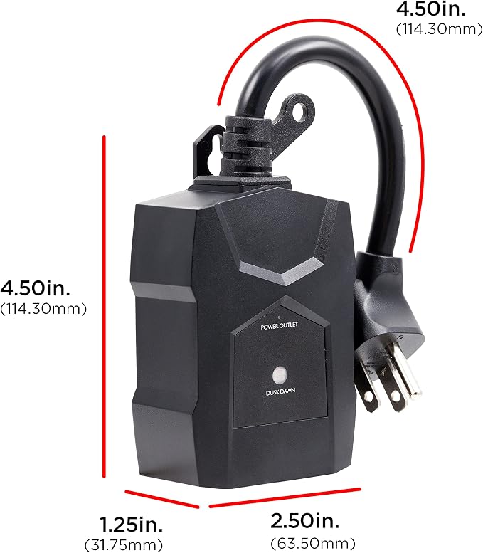 UltraPro Outdoor Dusk to Dawn Outlet Timer, Weather‑Resistant Light Sensor Plug, Single Outlet Automatic Lighting Control, Seasonal & Landscape Lights, 2 Pack, Black, 71069