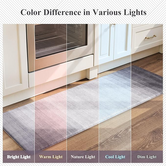 KIMODE Anti Fatigue Kitchen Mats for Floor,Gradient Grey Purple Kitchen Rug | Kitchen Rugs Sets of 2,Cushioned Kitchen Floor Mats, Comfort Laundry Rug, Paded Standing Mat for Bath Sink 17"x47"+17"x29"