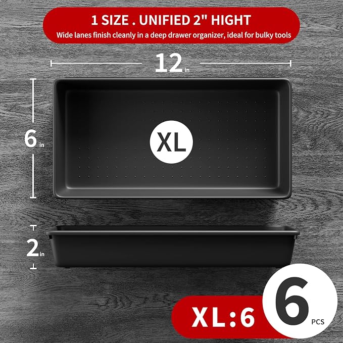 【6 PCS Extra-Large】 Tool Box Drawer Organizer Trays with Non-slip Pads, Heavy-Duty Tool Chest Drawer Organizer for Rolling Tool Chest and Garage Drawers, Truck Toolbox organizer and Workbench Storage