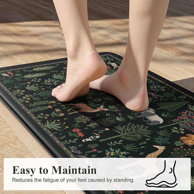 KIMODE Kitchen Mats for Floor Cushioned Anti Fatigue, Kitchen Rug Sets of 2 | 17.3"x47"+ 17.3"x29",Black,Farmhouse Animal Forest Kitchen Rugs Non Slip,Memory Foam Kitchen Standing Mat Laundry Sink Office