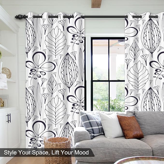White and Brown Blackout Curtains 84 Inch Length 2 Panels Set, Printed Thermal Insulated Drapes Noise Reduction Room Darkening Grommet Blackout Curtains for Bedroom Living Room Window Treatments
