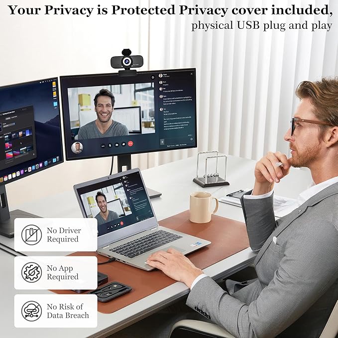 1080P Full HD Webcam with Built-in Microphone and Rotatable Tripod, Privacy Cover, for Desktop PC or Laptop Computer-Style1