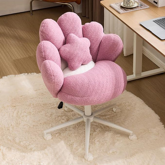 VINGLI Cute Petal Vanity Desk Chair with Star Pillow, Armless Swivel Chair in Vibrant Color-Blocking, Height Adjustable Modern Computer Task Chair for Bedroom & Home Office, Teddy Fleece,Purple