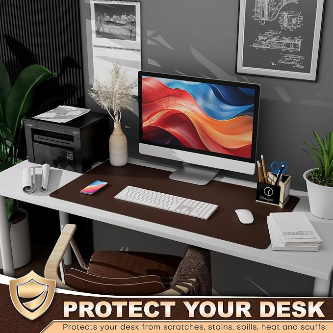 K KNODEL Desk Protector Mat and Pad for Office (Dark Brown, 15.7"x31.5") | Waterproof Desk Mat, Desk Pads and Blotters, Desktop Mat, Desk Protector and Cover, Office Computer, Laptop and Keyboard Mat
