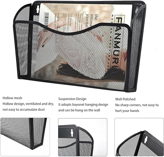 Gawerk 6 Pack Wall File Organizer, Mesh Wall File Pocket Mail Organizer Hanging Metal Vertical Wall Mounted File Holder for Office/Home